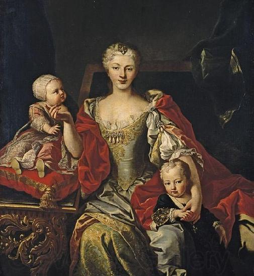 Martin van Meytens Portrait of Polyxena Christina of Hesse-Rotenburg with her two oldest children, the future Victor Amadeus III and Princess Eleonora Germany oil painting art